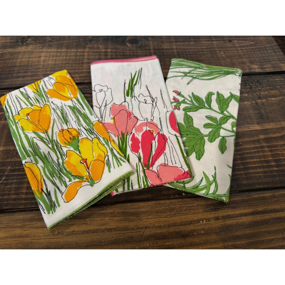 Vera Neumann Napkins Multicolor Vintage Floral Herb Botanical Set of 3